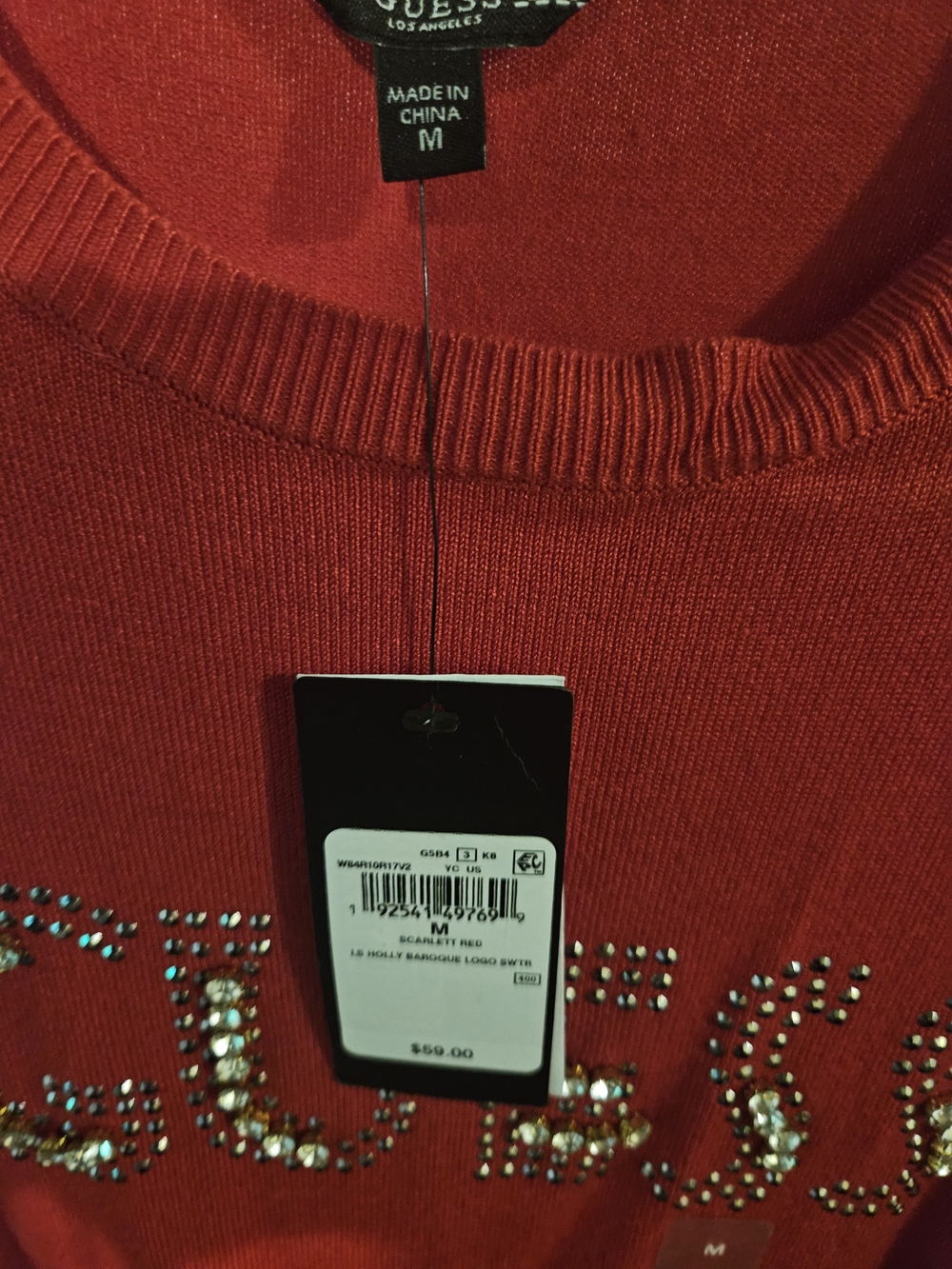 GUESS Red Rhinestone Cold-Shoulder Sweater - Picture 4 of 4